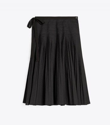 Tory Burch PLEATED TIE-WRAP SKIRT | black cotton voile skirts - flipped