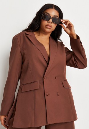 MISSGUIDED plus size mocha longline tailored blazer ~ womens brown blazers ~ women’s on trend jackets - flipped
