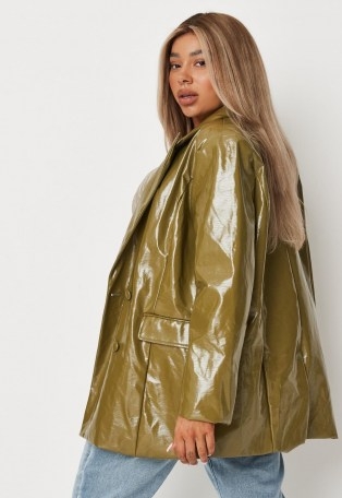 MISSGUIDED plus size olive soft faux leather blazer ~ womens green casual blazers ~ women’s on trend jackets - flipped