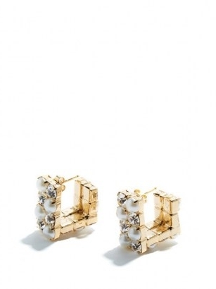 ROSANTICA Polka small squared crystal & faux-pearl earrings ~ glamorous neat studs - flipped