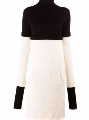 Ports 1961 layered roll-neck jumper dress Black/White ~ monochrome colour block high neck sweater dresses - flipped