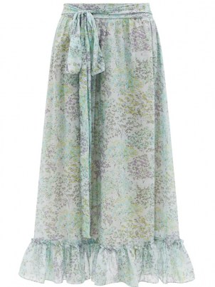 LUISA BECCARIA Ruffled floral-print cotton-voile skirt / light blue ruffle hem skirts - flipped