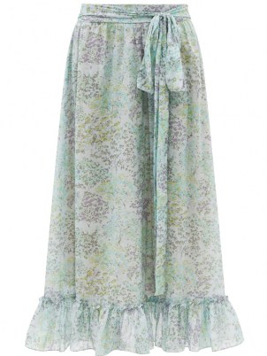 LUISA BECCARIA Ruffled floral-print cotton-voile skirt / light blue ruffle hem skirts