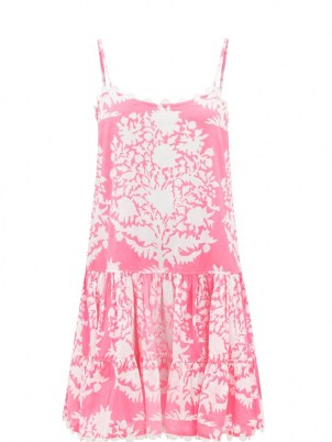 JULIET DUNN Pink scalloped floral-print cotton-voile mini dress | womens skinny strap summer dresses - flipped