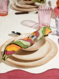 SUMMERILL & BISHOP Set of four Rainbow striped linen napkins ~ colourful dining table accessories