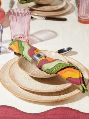 SUMMERILL & BISHOP Set of four Rainbow striped linen napkins ~ colourful dining table accessories - flipped