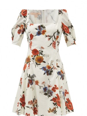 BROCK COLLECTION Temple square-neck floral-print cotton mini dress / fit and flare puff sleeve dresses - flipped