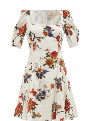 BROCK COLLECTION Temple square-neck floral-print cotton mini dress / fit and flare puff sleeve dresses