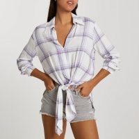 RIVER ISLAND Purple long sleeve check shirt ~ women’s checked front tie shirts