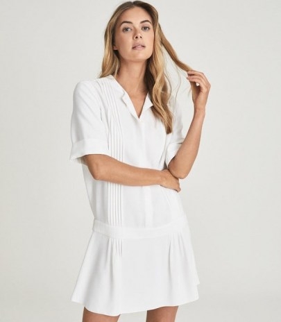 REISS RAY DROP WAIST MINI DRESS WHITE ~ chic summer dresses - flipped