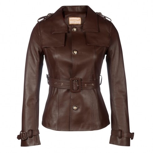 Santinni ‘Rebel Without A Cause’ 100% Leather Jacket In Marrone ~ women’s luxe brown belted jackets - flipped