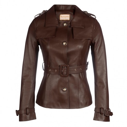 Santinni ‘Rebel Without A Cause’ 100% Leather Jacket In Marrone ~ women’s luxe brown belted jackets
