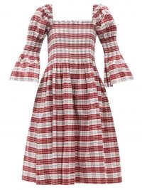 MOLLY GODDARD Aditi shirred cotton-blend tartan dress / red checked shirred bodice dresses