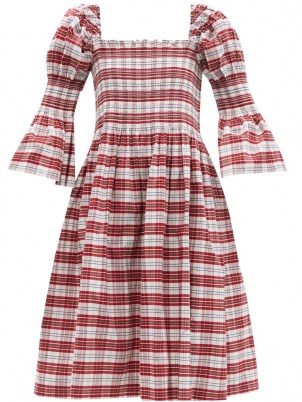 MOLLY GODDARD Aditi shirred cotton-blend tartan dress / red checked shirred bodice dresses - flipped
