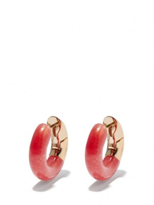 BOTTEGA VENETA Red jade & 18kt gold-plated silver hoop earrings / bright chunky hoops - flipped