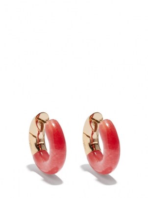 BOTTEGA VENETA Red jade & 18kt gold-plated silver hoop earrings / bright chunky hoops