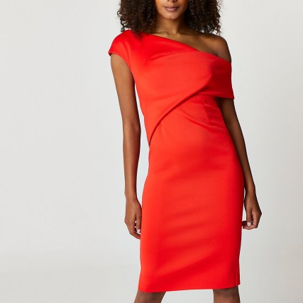 River Island Red off the shoulder midi dress | LRD | womens going out dresses | evening fashion | asymmetric party clothing - flipped