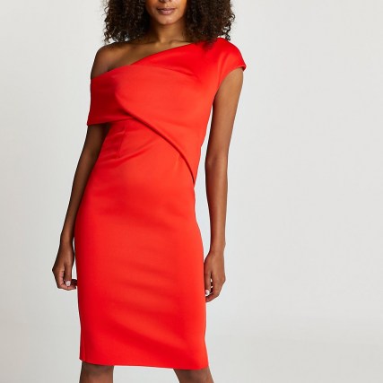 River Island Red off the shoulder midi dress | LRD | womens going out dresses | evening fashion | asymmetric party clothing