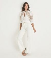 REISS RILEY RELAXED FIT EMBROIDERED SHIRT WHITE ~ women’s ramie fabric shirts