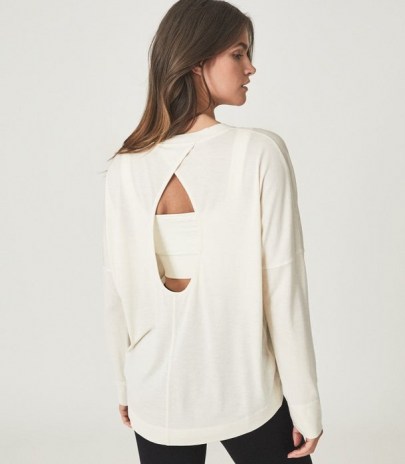 REISS RITA KEYHOLE DETAIL JERSEY TOP NEUTRAL ~ women’s cut out back tops ~ womens casual clothing - flipped