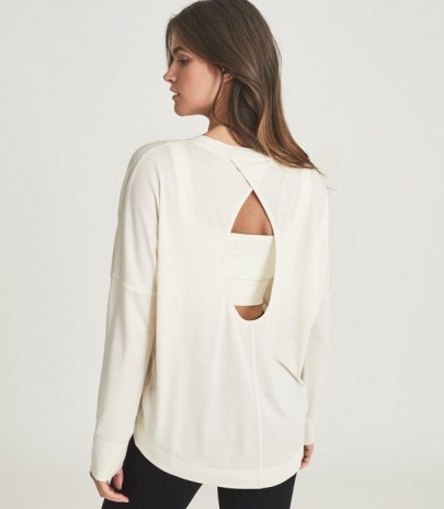 REISS RITA KEYHOLE DETAIL JERSEY TOP NEUTRAL ~ women’s cut out back tops ~ womens casual clothing