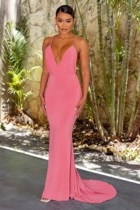 Club L London ROSE PLUNGE MAXI DRESS WITH MULTIWAY STRAPS | strappy plunging occasion dresses
