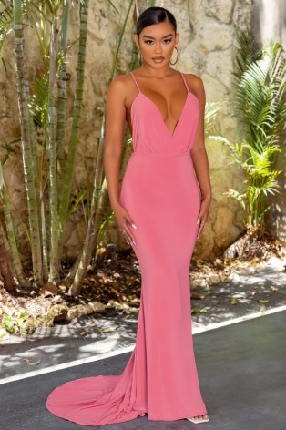 Club L London ROSE PLUNGE MAXI DRESS WITH MULTIWAY STRAPS | strappy plunging occasion dresses - flipped