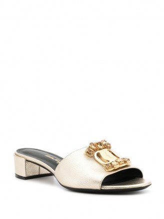 Salvatore Ferragamo Henri 30 open-toe sandals – embellished gold block heel mules