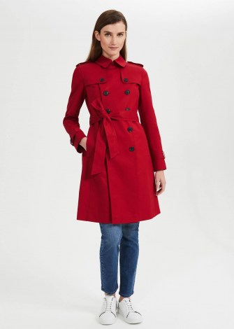 HOBBS SASKIA WATER RESISTANT TRENCH COAT / womens bright red macs / women’s smart tie waist coats / belted outerwear - flipped