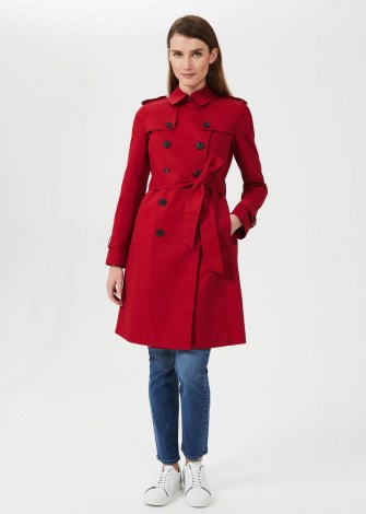 HOBBS SASKIA WATER RESISTANT TRENCH COAT / womens bright red macs / women’s smart tie waist coats / belted outerwear