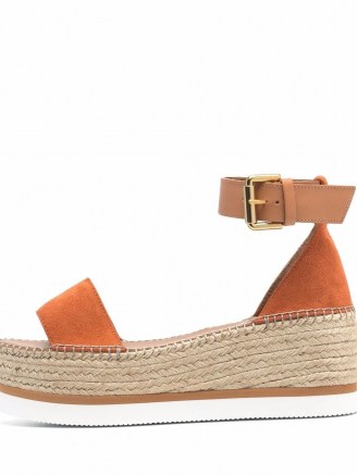 See by Chloé Glyn platform espadrilles / orange leather ankle strap platforms - flipped