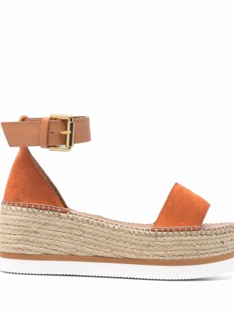 See by Chloé Glyn platform espadrilles / orange leather ankle strap platforms