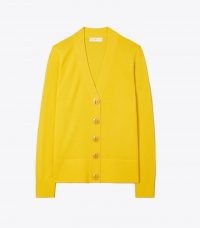 Tory Burch SIMONE CARDIGAN Golden Chartreuse ~ women’s bright V-neck merino wool cardigans