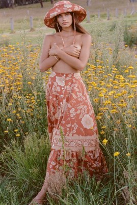 SPELL SLOAN MAXI SKIRT Ochre / womens floaty boho floral skirts / women’s organic summer cotton fashion