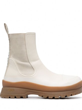 Stella McCartney Trace logo-print boots in cream / beige ~ womens faux leather chelsea style ankle boot