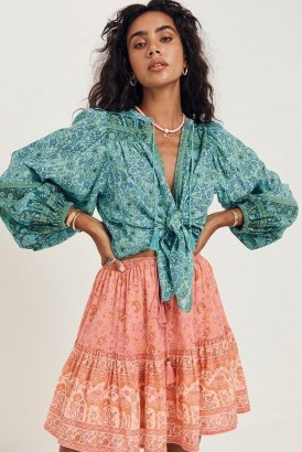 SPELL DESIGNS SUNDOWN MINI SKIRT Apricot | womens floral organic cotton skirts | boho summer fashion - flipped