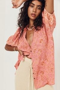 SPELL SUNDOWN SHORT SLEEVE BLOUSE Apricot / boho organic cotton blouses / floral bohemian fashion