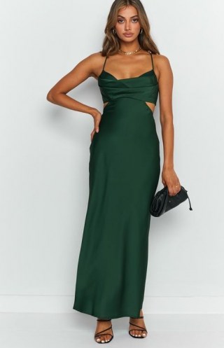BEGINNING BOUTIQUE Taleah Cut Out Maxi Dress ~ glamorous green evening dresses ~ womens party fashion ~ going out glamour - flipped