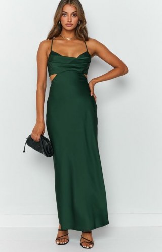 BEGINNING BOUTIQUE Taleah Cut Out Maxi Dress ~ glamorous green evening dresses ~ womens party fashion ~ going out glamour