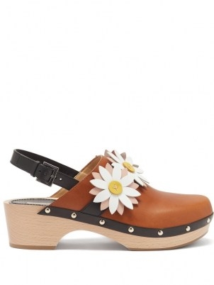 FABRIZIO VITI Carly floral-appliqué leather slingback clogs | womens tan retro clog mules | women’s cute vintage style footwear - flipped