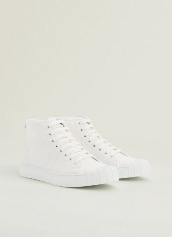 L.K. BENNETT TAYLOR WHITE RECYCLED COTTON HIGH TOP TRAINERS ~ women’s retro hi tops ~ classic style sneakers - flipped