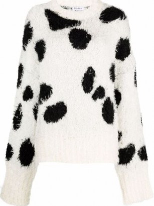 The Attico cow-print knitted jumper | black and white fluffy mohair slouchy sleeve jumpers | monochrome animal print drop shoulder sweater | wowmen’s knitwear