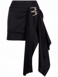 The Attico double-buckle wrap skirt ~ black draped mini skirts ~ womens going out fashion