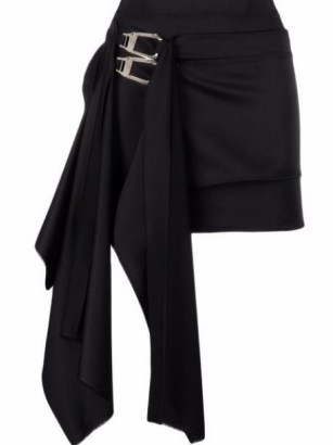 The Attico double-buckle wrap skirt ~ black draped mini skirts ~ womens going out fashion - flipped