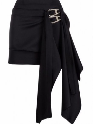 The Attico double-buckle wrap skirt ~ black draped mini skirts ~ womens going out fashion