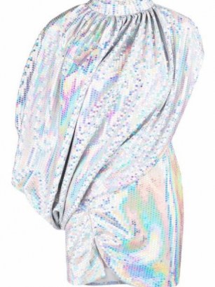 The Attico iridescent sequined draped dress ~ glamorous asymmetric sequinned dresses ~ evening glamour - flipped
