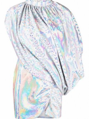The Attico iridescent sequined draped dress ~ glamorous asymmetric sequinned dresses ~ evening glamour