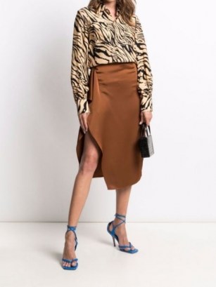 The Attico brown ruffled straight-fit skirt | slinky side slit skirts - flipped