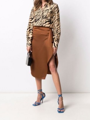 The Attico brown ruffled straight-fit skirt | slinky side slit skirts