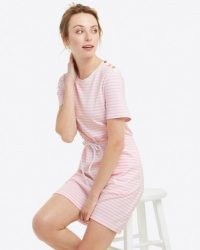 Draper James Tie Waist T-Shirt Dress in Nautical Stripe | pink striped tee dresses